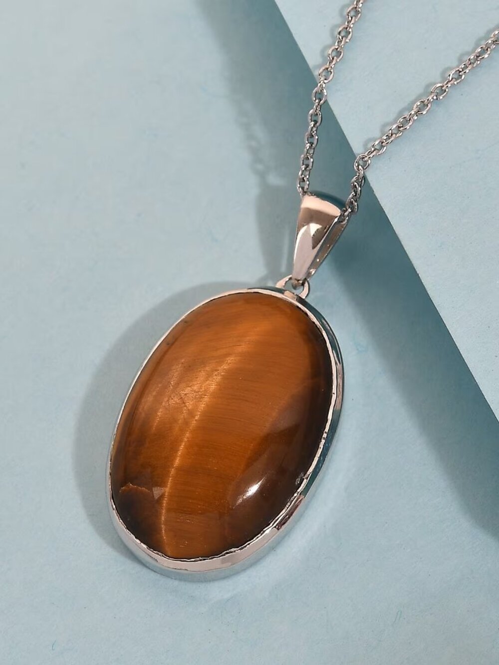 Tigers Eye Pendant Necklace 24 In - 14K YG & Platinum Over Copper - NEW/29.60 ct